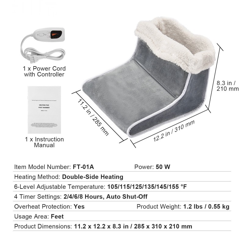 Sähköinen jalkalämmitin kaksipuolinen flanelli 6-portainen lämpötilansäätö ajastin 2–8 tuntia pestävä