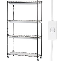 Teräksinen kasviteline 4 hyllyä 180W täysspektrinen LED-kasvuvalo mekaanisella ajastimella 900x350x1500mm