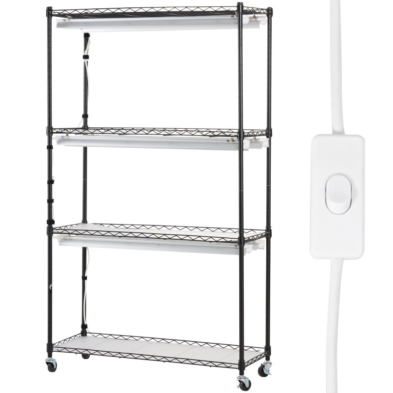 Teräksinen kasviteline 4 hyllyä 180W täysspektrinen LED-kasvuvalo mekaanisella ajastimella 900x350x1500mm