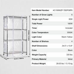 Sisäkasvihuone teräsrunko 4 tasoa 180W LED täysspektri EVA suojapeite taimikasvatukseen