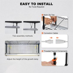 Kuusitasoinen maalattu rautainen kasviteline 150 watin täysspektrivaloilla 180 cm korkea