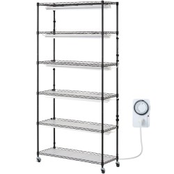 Kuusitasoinen maalattu rautainen kasviteline 150 watin täysspektrivaloilla 180 cm korkea