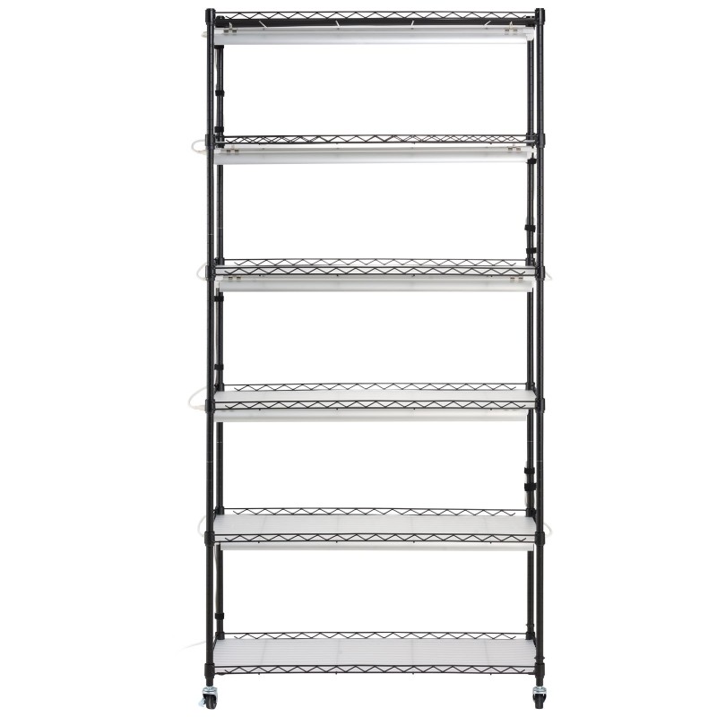 Kuusitasoinen maalattu rautainen kasviteline 150 watin täysspektrivaloilla 180 cm korkea