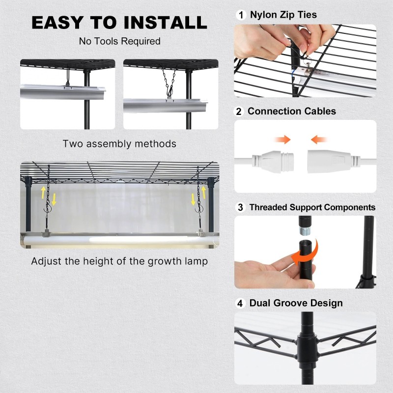 Kasviteline teräsrunko 4 tasoa 90W täyden spektrin sisäkäyttöön