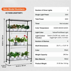 Kasviteline teräsrunko 4 tasoa 90W täyden spektrin sisäkäyttöön