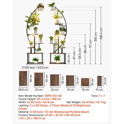 Sisäkukkateline rautarunko vedenpitävä lastulevy 166,5 cm 7+7 hyllyä täyden spektrin valoilla