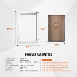 Lemmikkiovi säänkestävä alumiiniseosrunko PVC-läpällä 210 x 303 mm ruskea