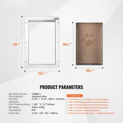 Lemmikkiovi alumiinikehyksellä PVC-läppä 337 x 509 mm valkoinen sisä- ja ulko-oviin