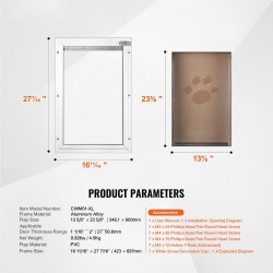 Lemmikkiovi alumiinirungolla ja PVC-läpällä suuri koko valkoinen