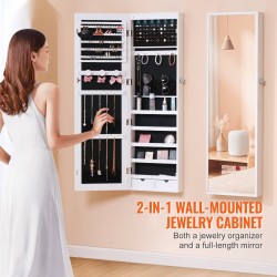 Korukaappi peilillä 1195 mm korkea lukittava valkoinen LED samettivuori seinä tai ovikiinnitys