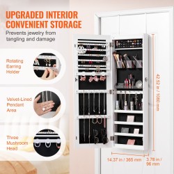 Korukaappi täyspitkällä peilillä 108 cm MDF samettivuori lukittava LED-valoilla