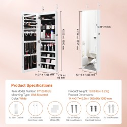 Korukaappi täyspitkällä peilillä 108 cm MDF samettivuori lukittava LED-valoilla