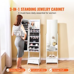 Kokovartalopeili säilytyskaappi valkoinen MDF samettiverhoilu lukittava LED-valaistus 3 vetolaatikkoa 157 cm