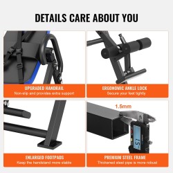 Selänvenytyspenkki teräsrunko taittuva 136 kilogramman kantavuus korkeussäätö 1,49–1,89 metriä