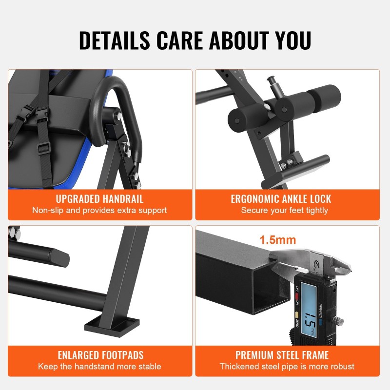 Selänvenytyspenkki teräsrunko taittuva 136 kilogramman kantavuus korkeussäätö 1,49–1,89 metriä