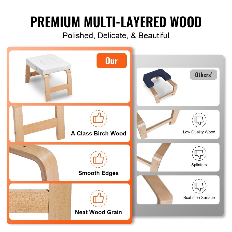 Joogapenkki päälläseisontaan koivurunko PU-nahkainen pehmuste 65 mm 136 kg valkoinen
