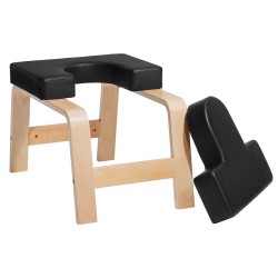 Joogapenkki päälläseisontaan koivurunko 65 mm PU nahkapehmuste 136 kg kantavuus musta