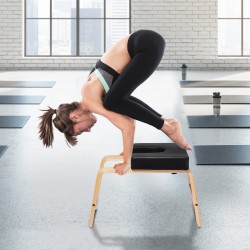 Joogapenkki päälläseisontaan koivurunko 65 mm PU-nahkapehmuste 136 kg kantavuus musta