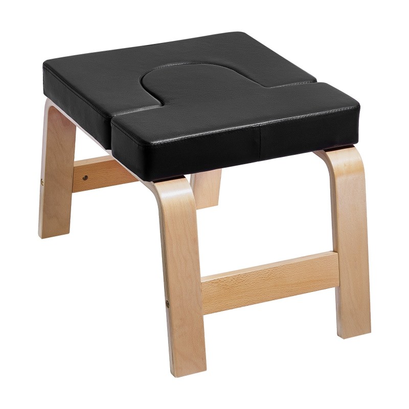 Joogapenkki päälläseisontaan koivurunko 65 mm PU-nahkapehmuste 136 kg kantavuus musta