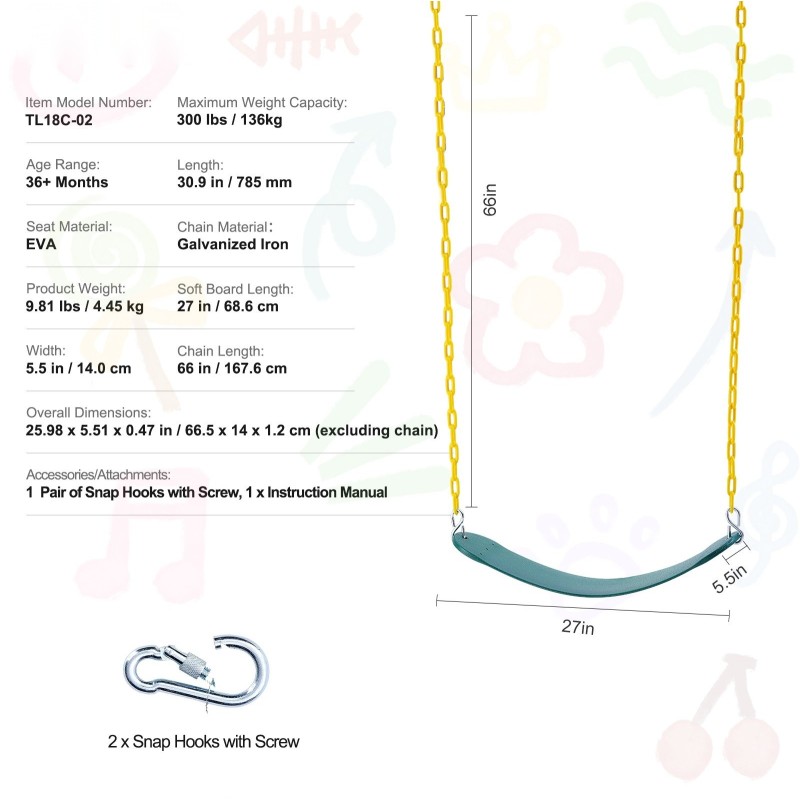 Keinuistuinpakkaus EVA 2 kpl 167 cm sinkityt rautaketjut vihreä