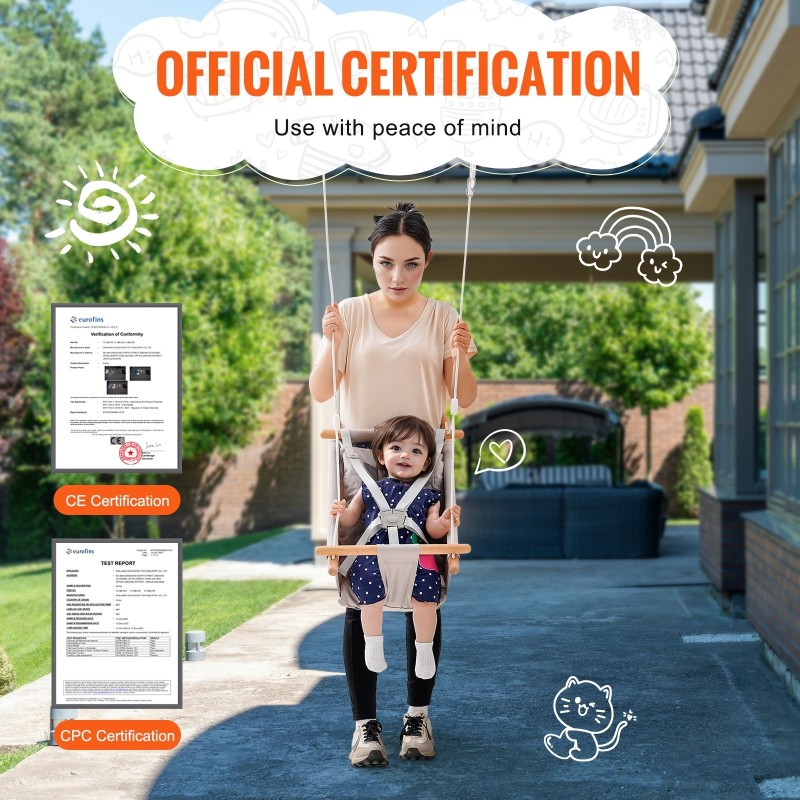 Kangasriippukeinu kolmella käyttötilalla viisipistevaljailla irrotettavalla tyynyllä 68 kg kantavuus