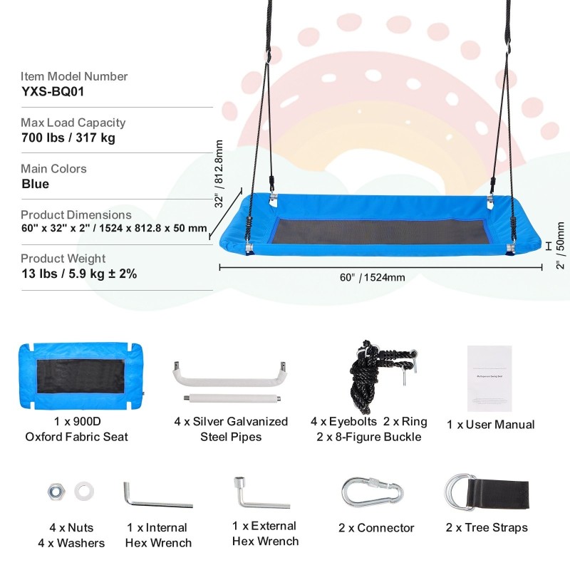 Puukeinu 60 tuumaa 900D Oxford-kangas sininen 317 kg kantavuus puunripustusremmit