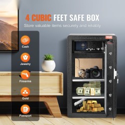 Kassakaappi seosterästä 113 l yhden oven musta avain- ja salasanalukolla paloturvallinen laukku