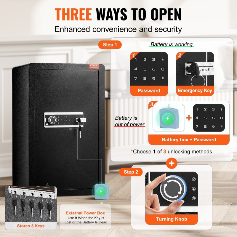 Kassakaappi seosterästä 113 l yhden oven musta avain- ja salasanalukolla paloturvallinen laukku