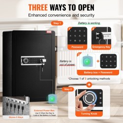 Turvakaappi seosteräksinen 99 l musta avain- ja salasanalukolla LED-valaistuksella kaksi hyllyä