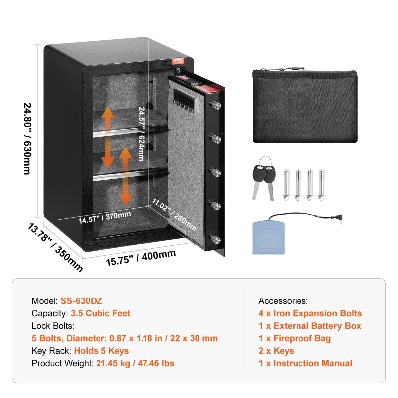Turvakaappi seosteräksinen 99 l musta avain- ja salasanalukolla LED-valaistuksella kaksi hyllyä