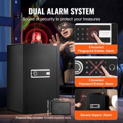 Turvakaappi seosteräksinen 113 l musta kotikäyttöön avain salasana sormenjälkitunnistus