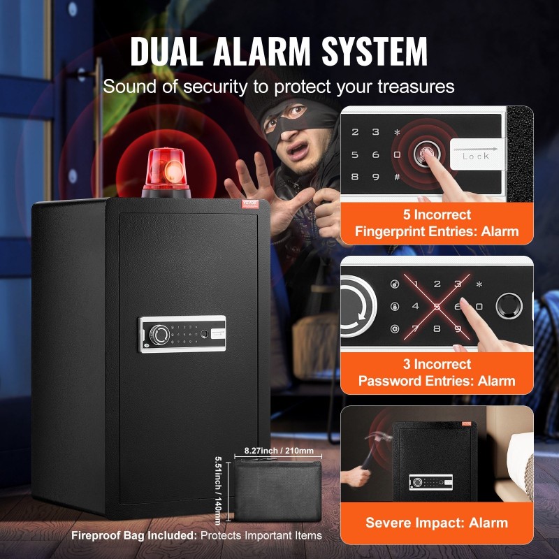 Turvakaappi seosteräksinen 113 l musta kotikäyttöön avain salasana sormenjälkitunnistus