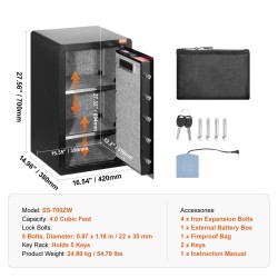 Turvakaappi seosteräksinen 113 l musta kotikäyttöön avain salasana sormenjälkitunnistus