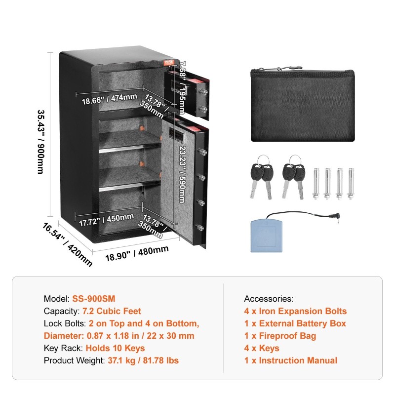Tallelokero 204 l seosterästä kaksiosaisilla ovilla avaimella ja salasanalla palonkestävällä pussilla