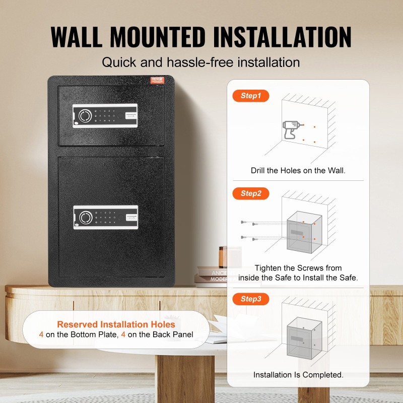 Turvakaappi seosteräksinen 4,5 kuutiojalkaa avain ja salasanalukitus palonkestävä pussi LED valaistus