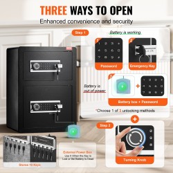 Turvakaappi seosterästä 3,5 kuutiojalkaa avainlukko ja salasana LED-valaistus korkeussäädettävä irrotettava välilevy