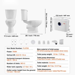 Maceroiva keramiikkainen wc-järjestelmä kellariin 700 watin pumpulla kolmella tuloliitännällä ja kaksitoimisella huuhtelulla