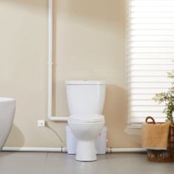 Maceroiva keramiikkainen wc-järjestelmä kellariin 700 watin pumpulla kolmella tuloliitännällä ja kaksitoimisella huuhtelulla