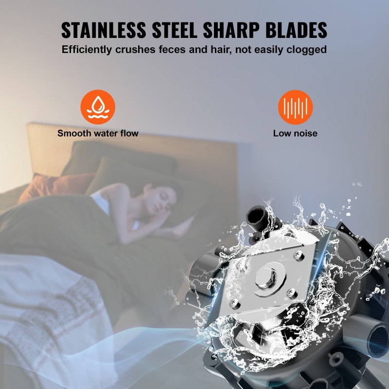 Jauhettava WC-järjestelmä 800 watin pumpulla keraaminen istuin kellariin kaksitoiminen huuhtelu 4 tuloliitäntää