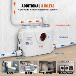 Jauhava WC-järjestelmä 500 watin pumpulla keraamisella istuimella kellariin kolme tuloa kaksitoiminen huuhtelu