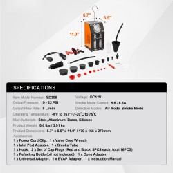 Savuvuodonetsintälaite ajoneuvoille polttoainejärjestelmälle sisäänrakennetulla ilmapumpulla kahdella testitilalla painemittari