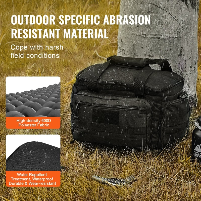 Ampumaratalaukku polyesterinen neljälle pistoolille kuudelle lippaalle irrotettavilla jakajilla paksulla pehmusteella musta