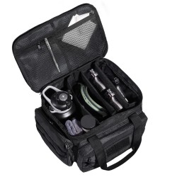 Ampumaratalaukku polyesterinen neljälle pistoolille kuudelle lippaalle irrotettavilla jakajilla paksulla pehmusteella musta