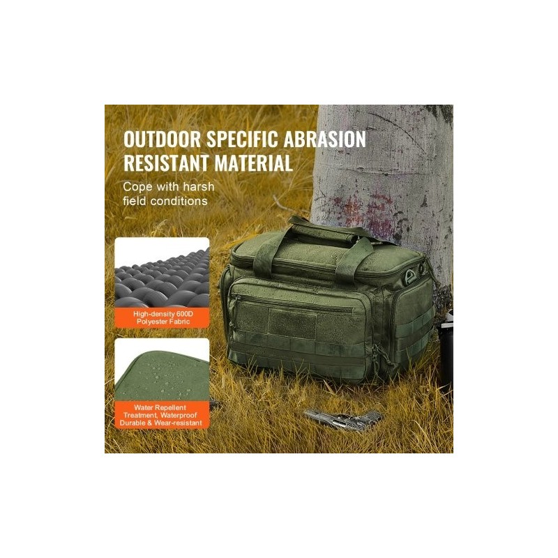 Ampumaratalaukku polyesteri neljälle pistoolille kuusi lipasta irrotettavilla jakajilla vihreä