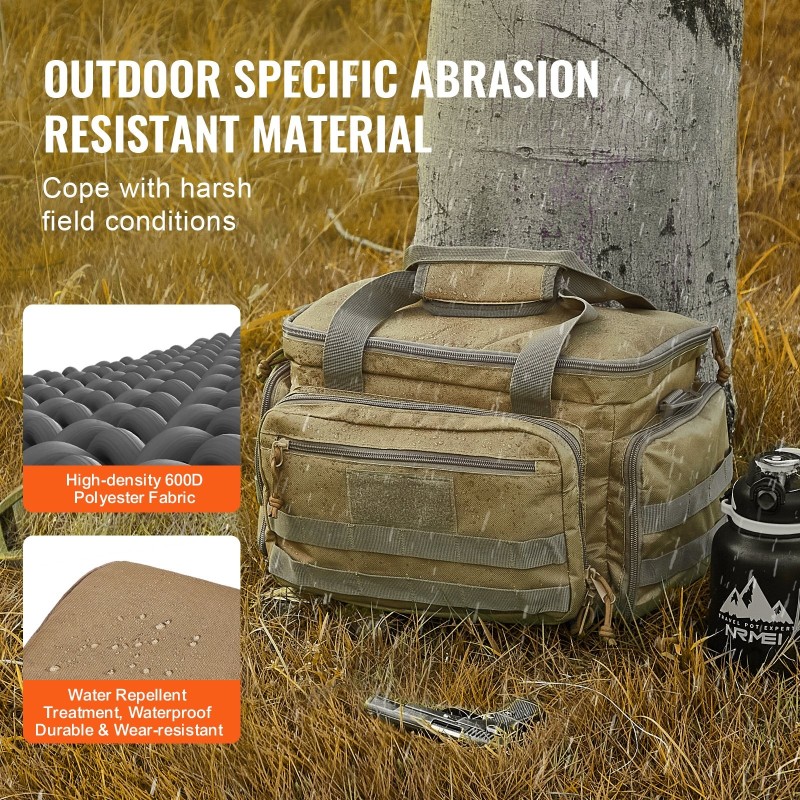 Ampumaratalaukku 600D polyesteri 4 pistoolia 6 lippaa 3 irrotettavaa jakajaa ruskea