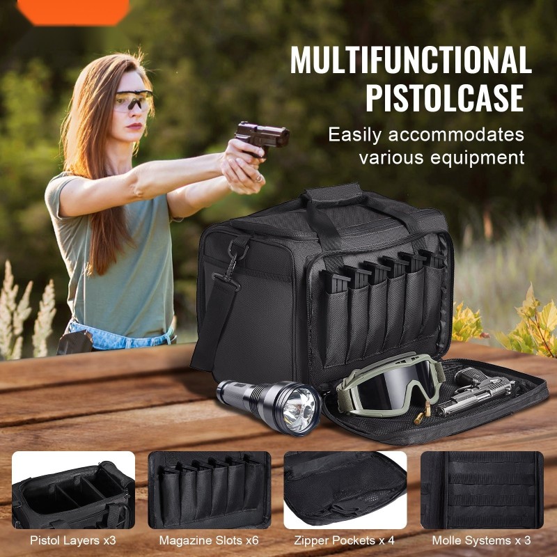 Pistoolilaukku 600D polyesteri 3 pistoolille 6 lippaalle pehmustettu musta