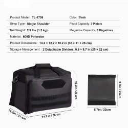Pistoolilaukku 600D polyesteri 3 pistoolille 6 lippaalle pehmustettu musta