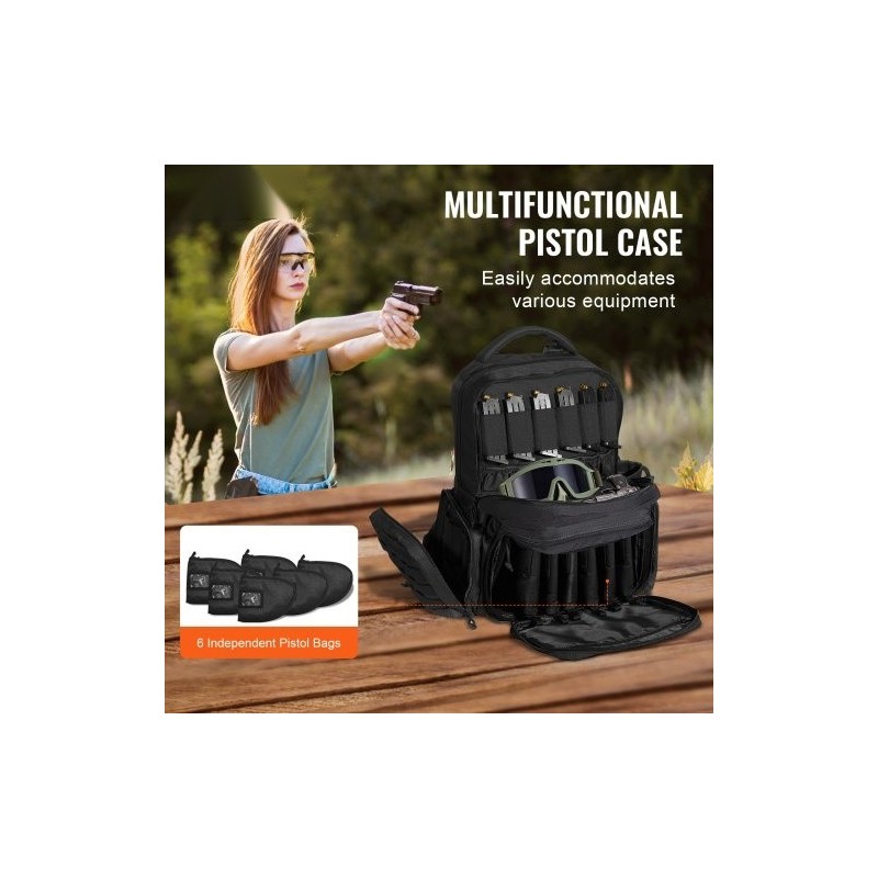 Taktinen ammuntareppu korkeatiheyksinen polyesteri kuusi pistoolia kymmenen lippaa lukittavat vetoketjut musta