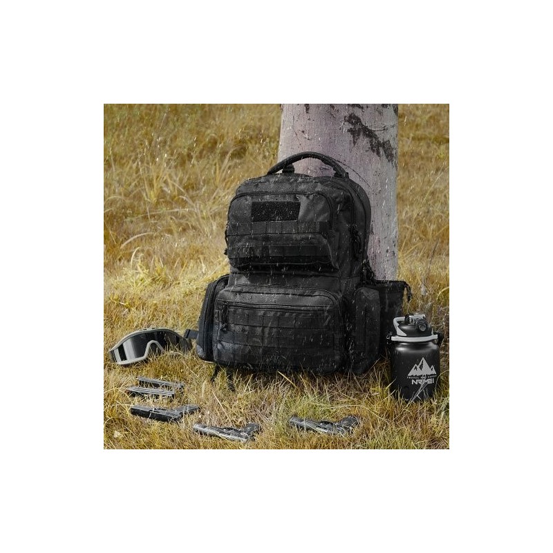 Taktinen ammuntareppu korkeatiheyksinen polyesteri kuusi pistoolia kymmenen lippaa lukittavat vetoketjut musta