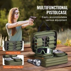 Ampumaratalaukku 600D polyesteri pehmustettu 2 pistoolille 6 lipasta vihreä ampumaradalle